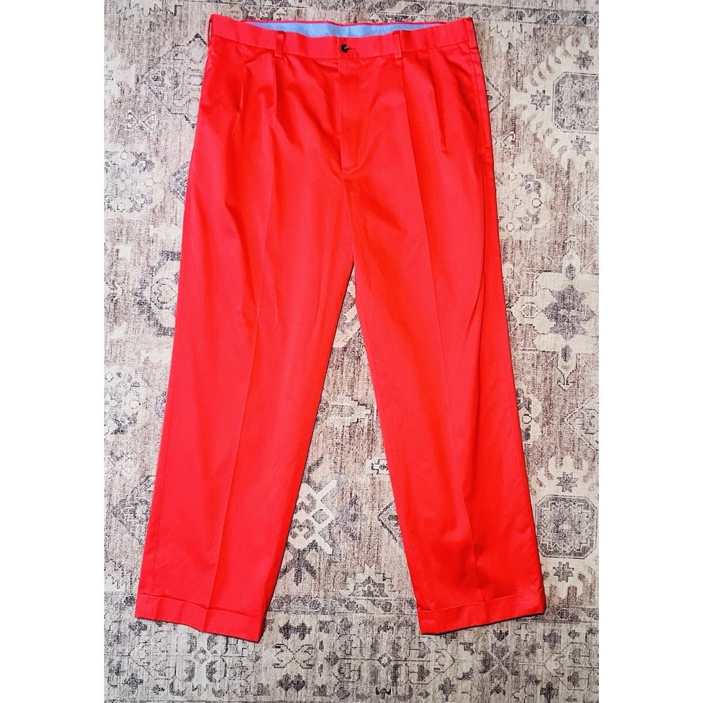 Brooks Brothers 346 Elliot Advantage Chino Pleated Cuffed Pants Size 37x30 Red